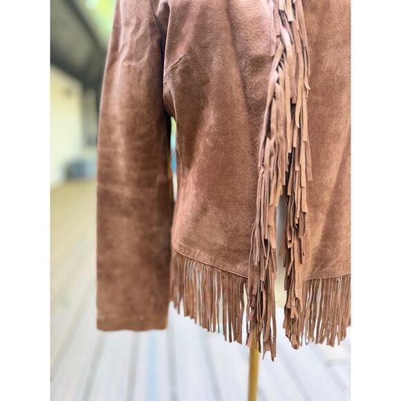 VTG Brown Suede Leather Fringe Western Boho Jacket Coat Siena Studio M Excellent - Picture 7 of 13